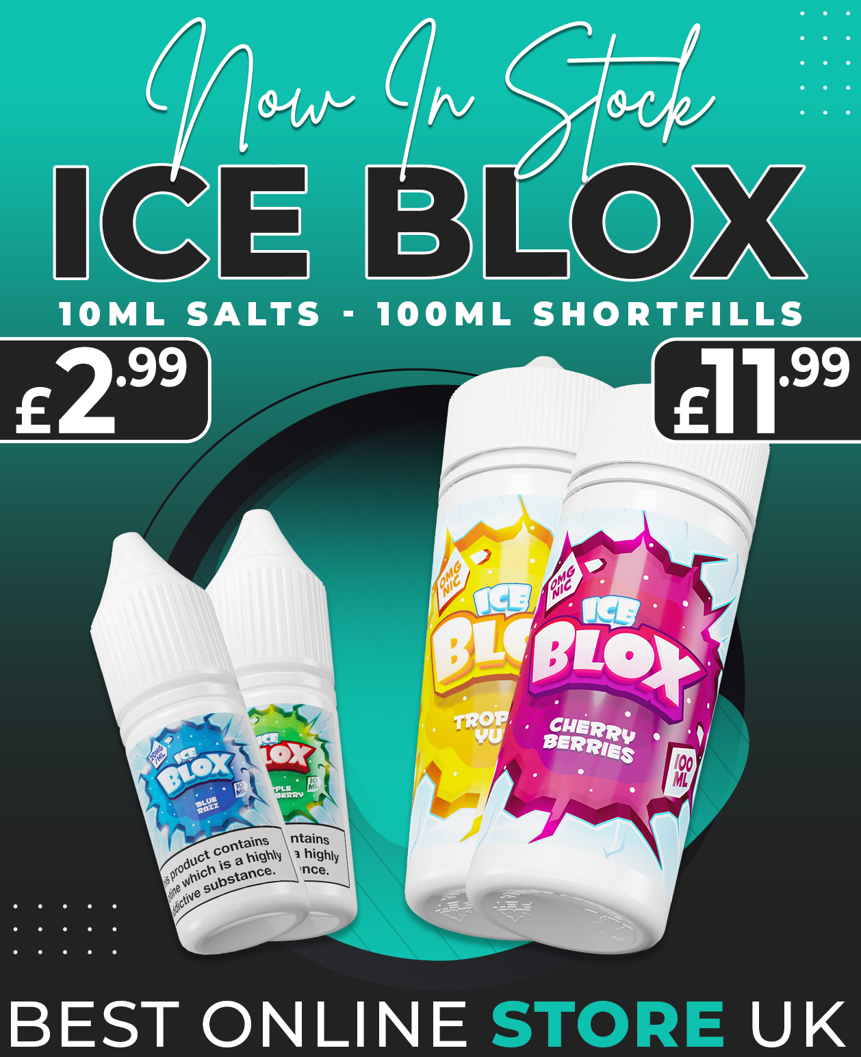 Ice Blox Eliquid, 100ML Short Fills